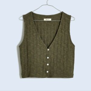 Madewell Olive Green Knit Button-Front Crop Vest